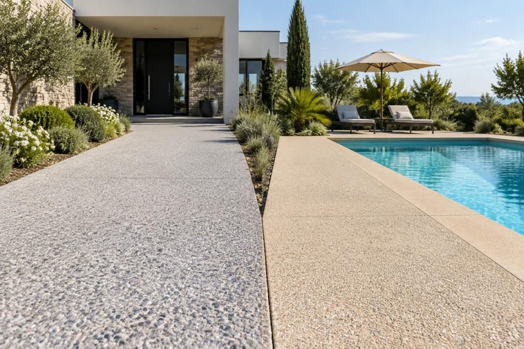Béton désactivé : choisir la couleur et l’utilisation pour piscine ou allée